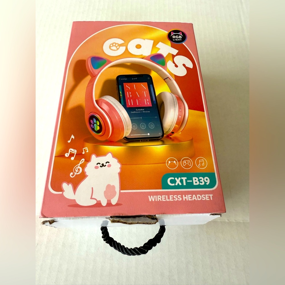 Wireless Over-ear RGB Light Cats Ears Headphones Headset Stereo Sound New Pink